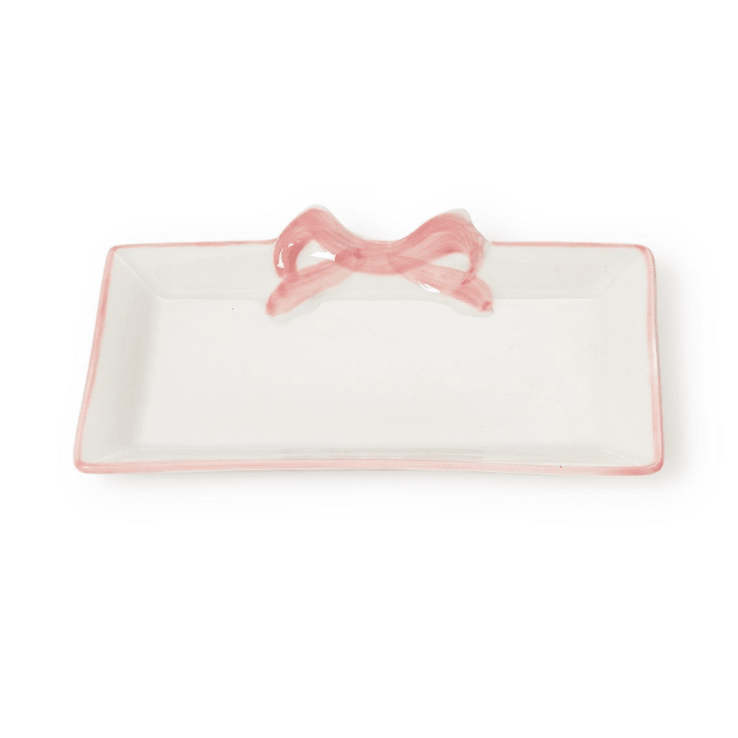 Pretty Bow Hand-Painted Trinket / Desk Tray - White Farmhouse Flowers