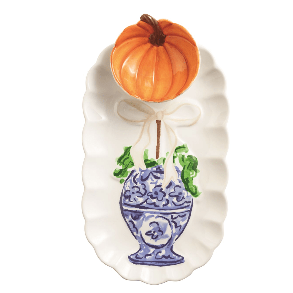 Pumpkin Topiary Tray and Tidbit Set - White Farmhouse Flowers