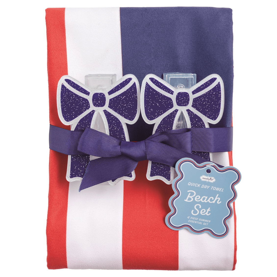 Quick Dry Beach Flag Towel with Bow Clips - White Farmhouse Flowers
