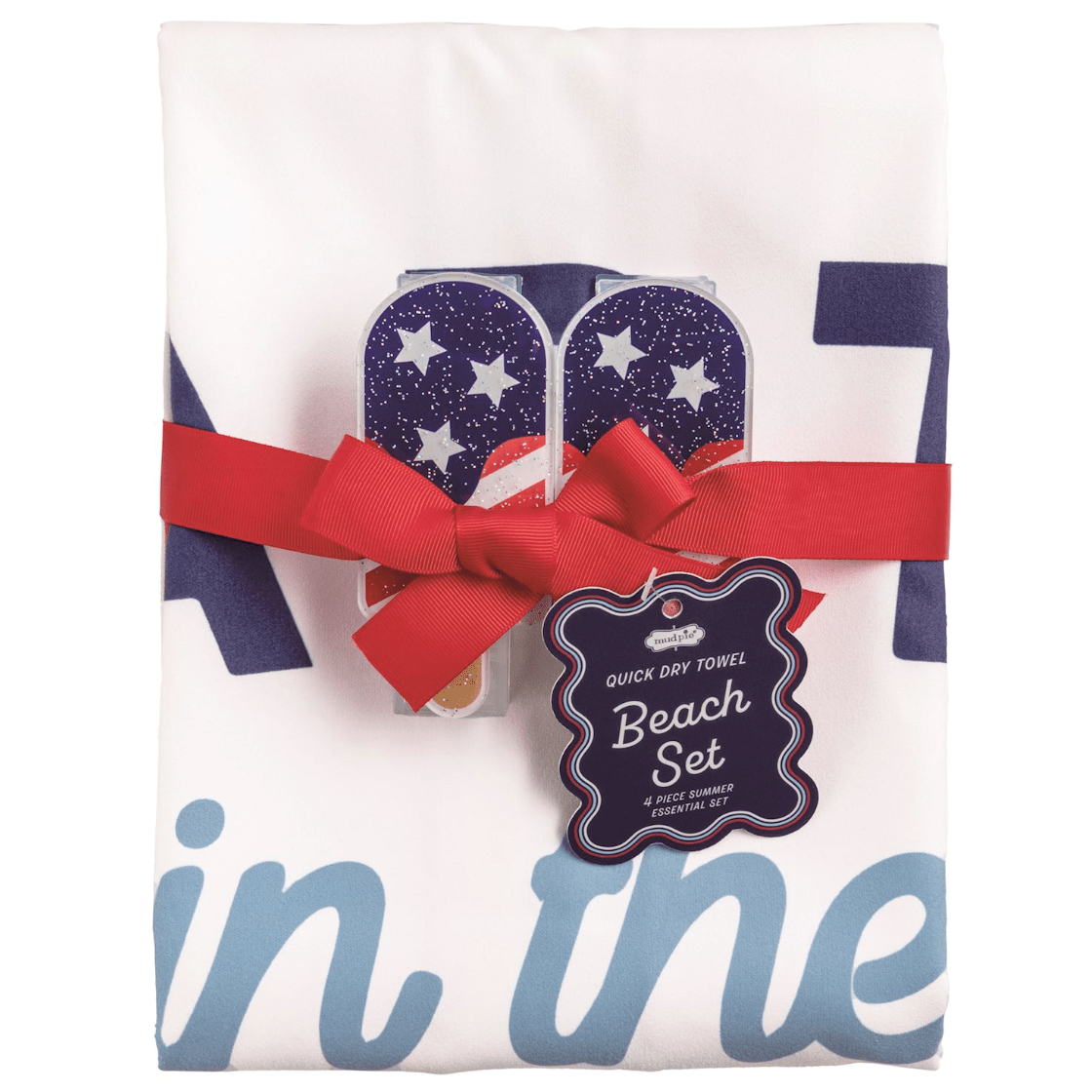 Quick Dry Party in the USA Beach Towel with Popsicle Clips - White Farmhouse Flowers