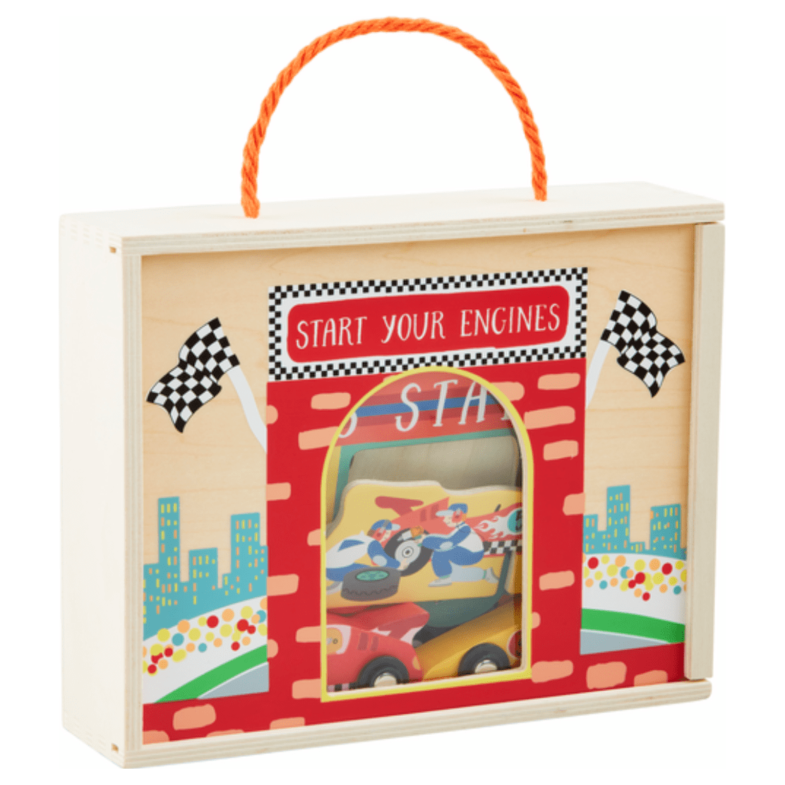 Race Track Wood Play Set - White Farmhouse Flowers