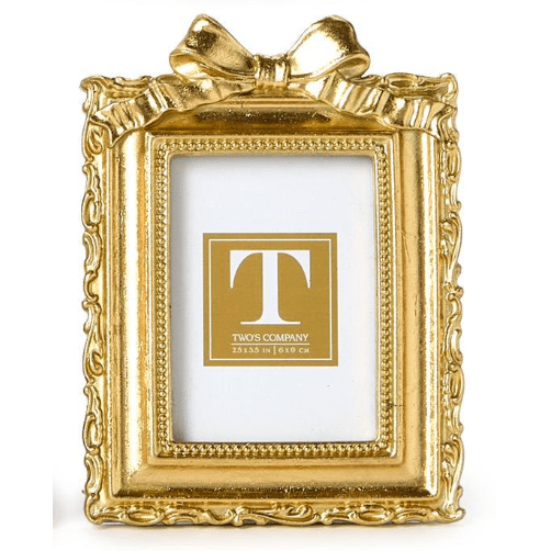 Rectangle Vintage Gold Mini Photo Frame with Accent Bow - White Farmhouse Flowers