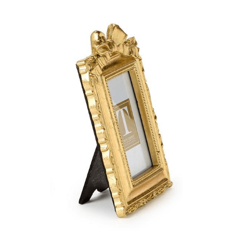 Rectangle Vintage Gold Mini Photo Frame with Accent Bow - White Farmhouse Flowers