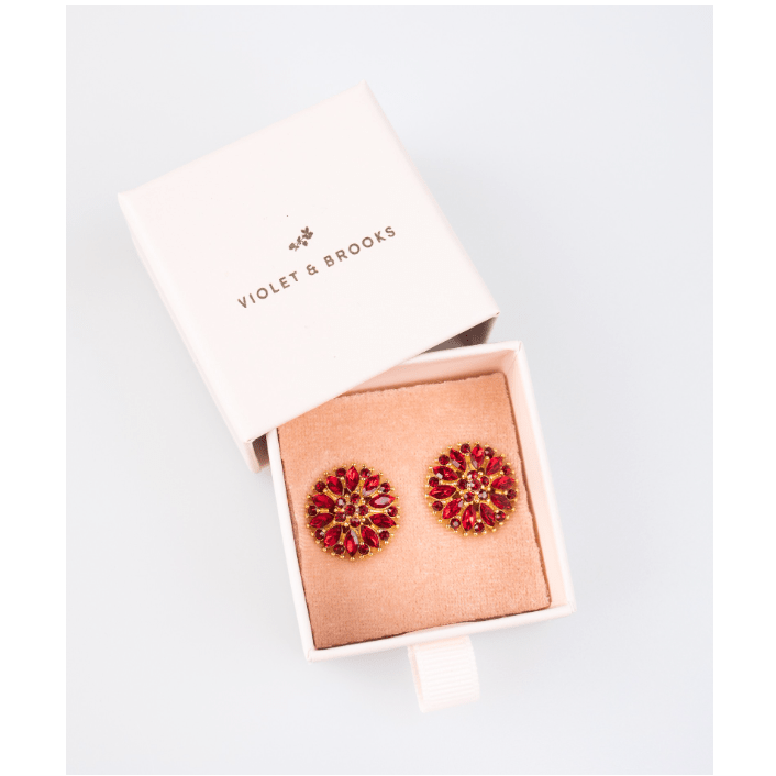 Red Glam Post Earring - White Farmhouse Flowers