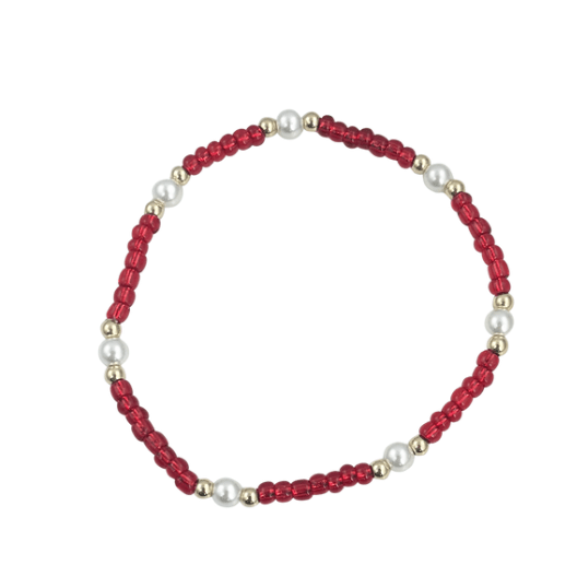 Red Pearl Bracelet - White Farmhouse Flowers