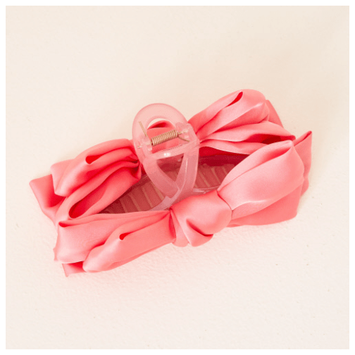 Rose Satin Bow Claw Clip - White Farmhouse Flowers