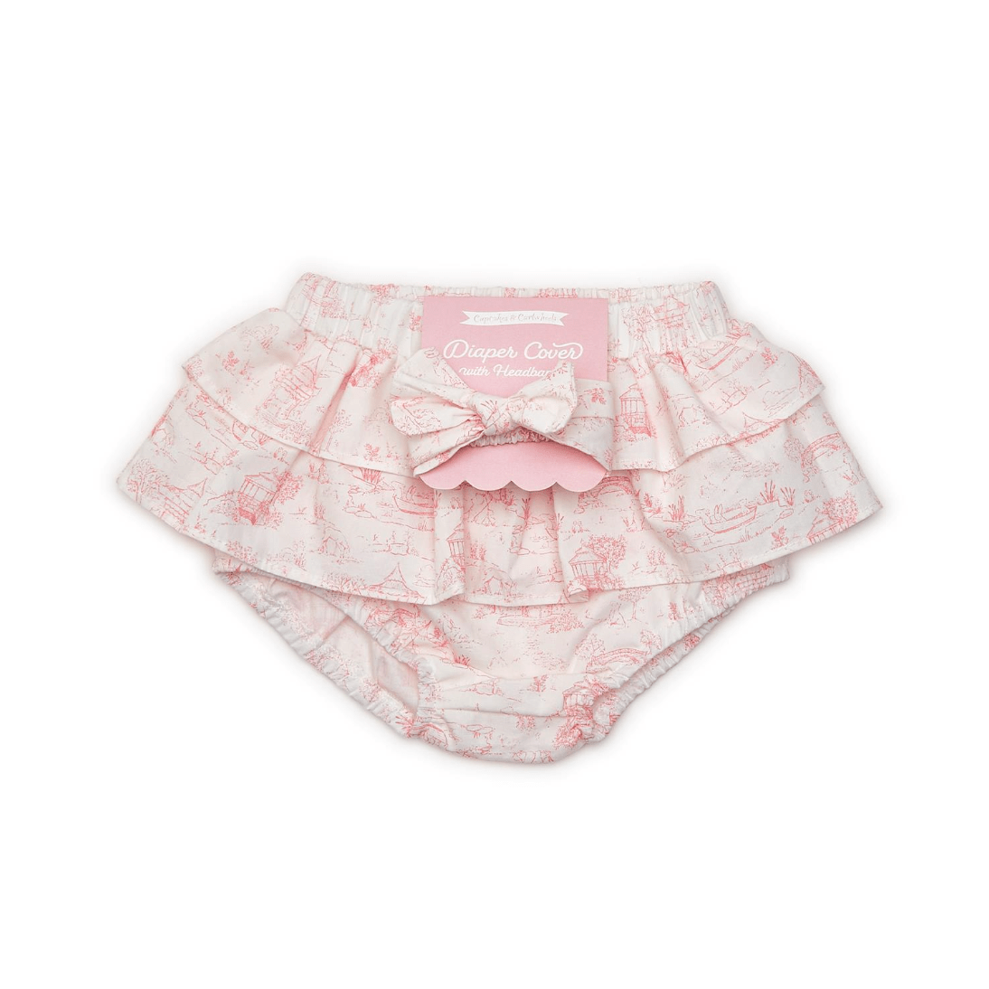 Ruffled Diaper Cover and Headband Set - White Farmhouse Flowers