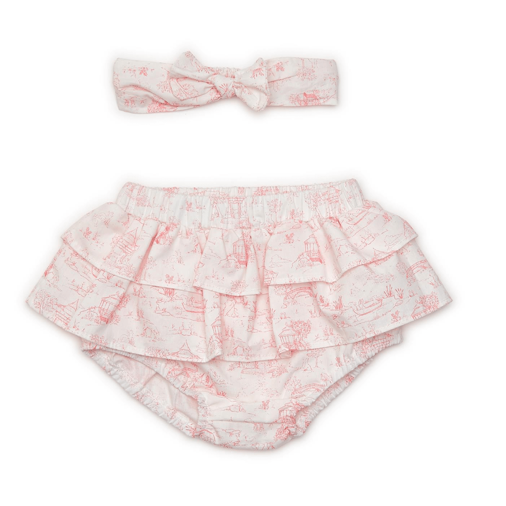 Ruffled Diaper Cover and Headband Set - White Farmhouse Flowers