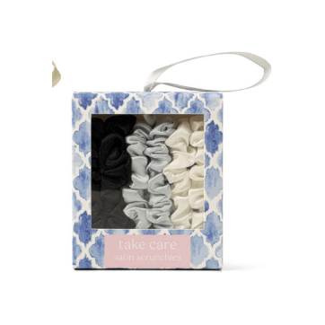 Satin Hair Scrunchies - White Farmhouse Flowers