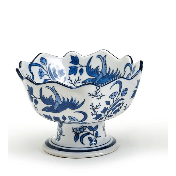 Scalloped Edge Footed Bowl - White Farmhouse Flowers