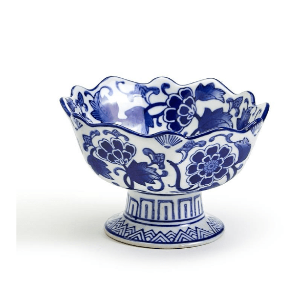 Scalloped Edge Footed Bowl - White Farmhouse Flowers