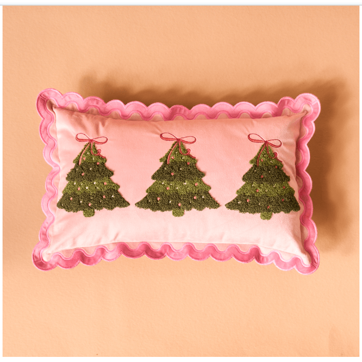 Scalloped Rectangle Twinkling Trees Throw Pillow - White Farmhouse Flowers