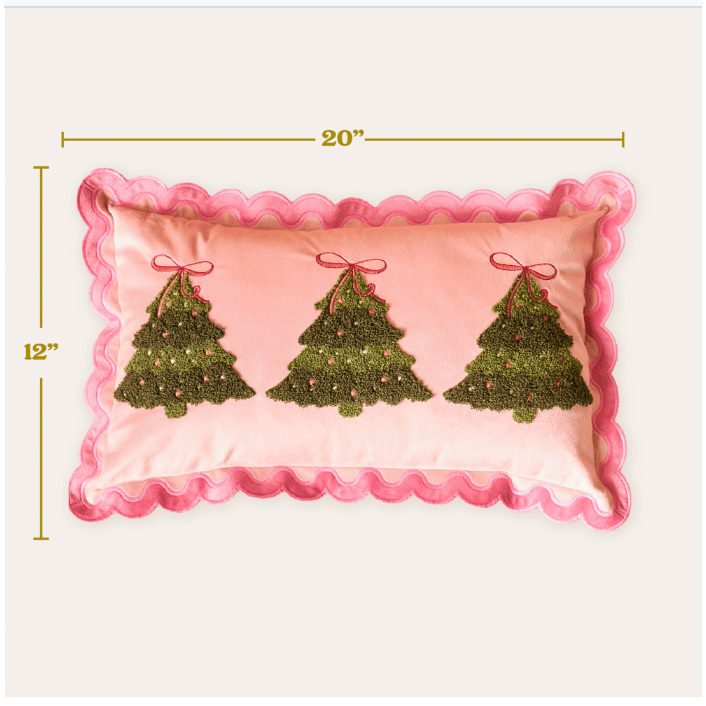 Scalloped Rectangle Twinkling Trees Throw Pillow - White Farmhouse Flowers