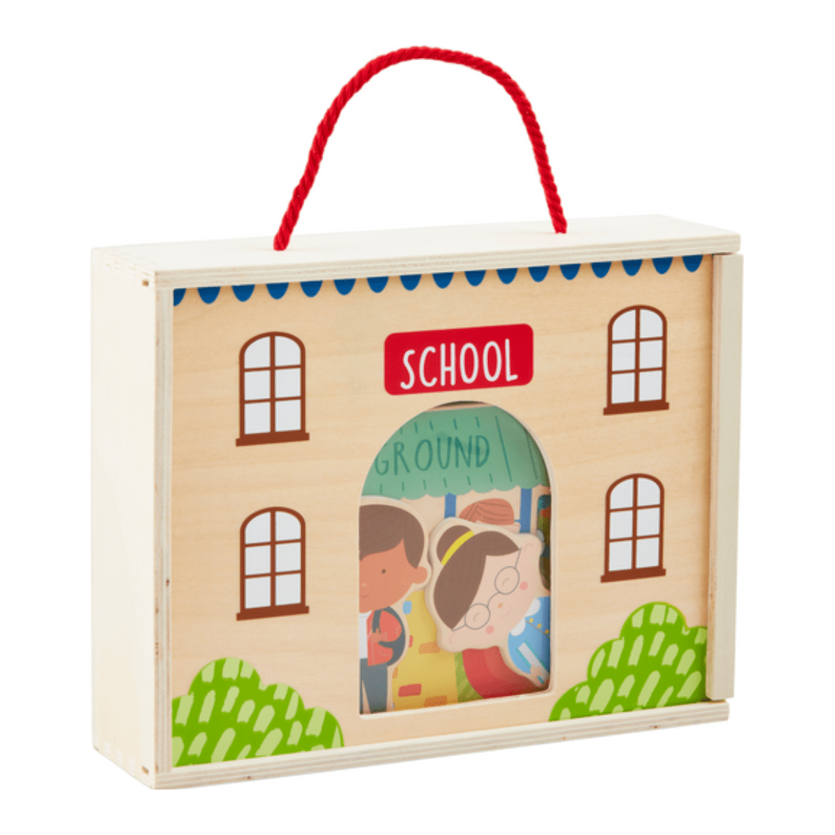 School House Wood Play Set - White Farmhouse Flowers