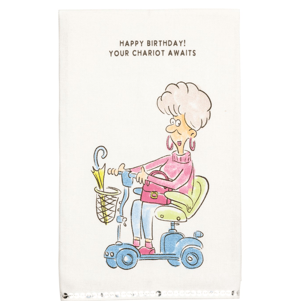 Scooter Glitter Birthday Towel - White Farmhouse Flowers