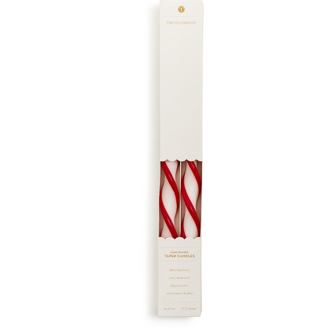 Set of 2 Twist and Glow Red Ribbon Twist Taper Candles in Gift Box - White Farmhouse Flowers