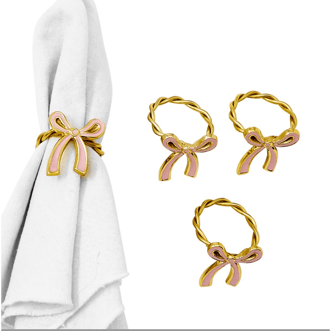 Set of 4 Bow Napkin Rings in Gift Box - White Farmhouse Flowers