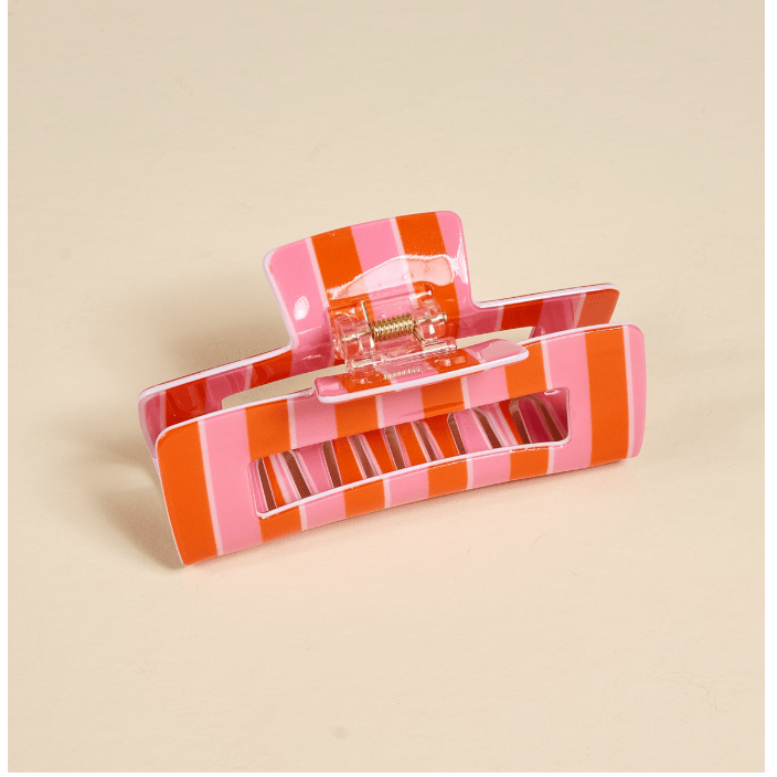 Sicily Stripes Pink Claw Clip - White Farmhouse Flowers