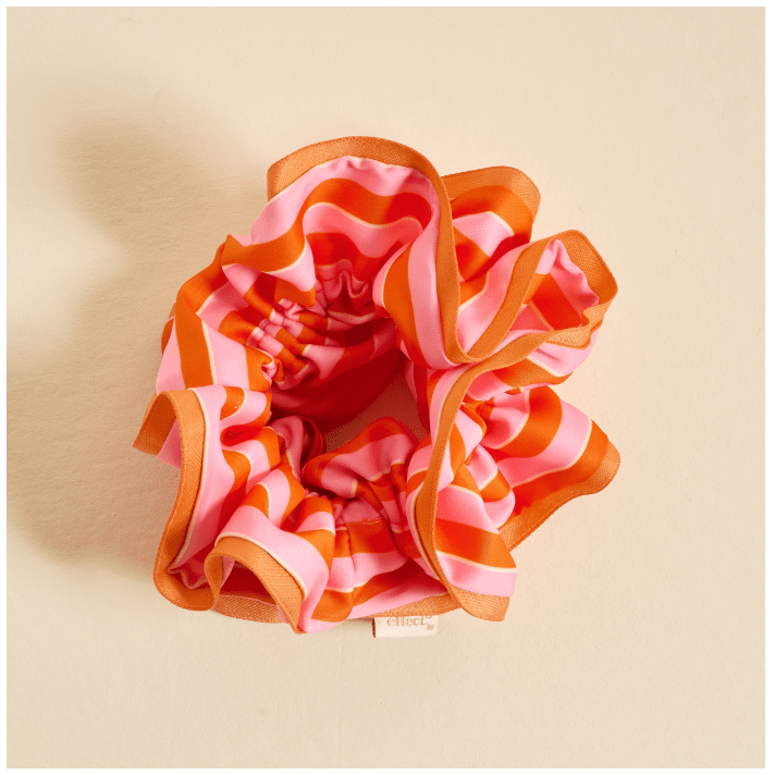 Sicily Stripes Pink Ruffle Up Scrunchie - White Farmhouse Flowers