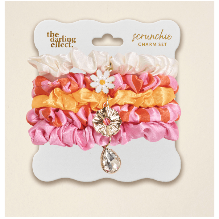 Sicily Stripes Pink Scrunchie Charm Set - White Farmhouse Flowers