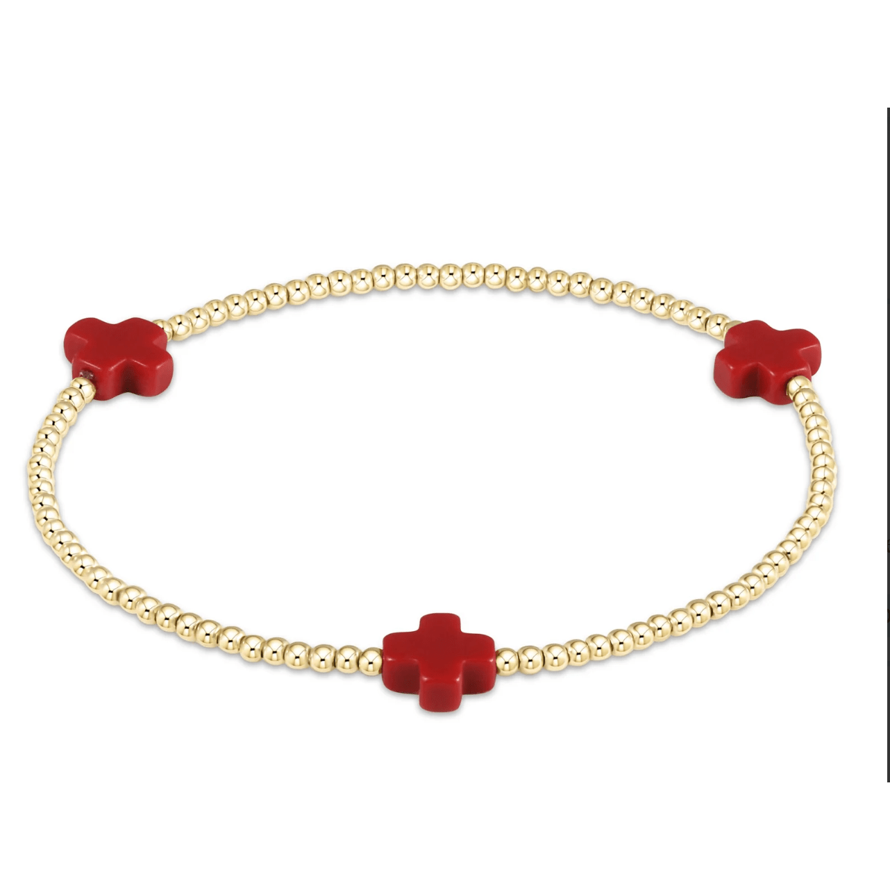 Signature Cross 2mm Gold Bracelet - Red - White Farmhouse Flowers