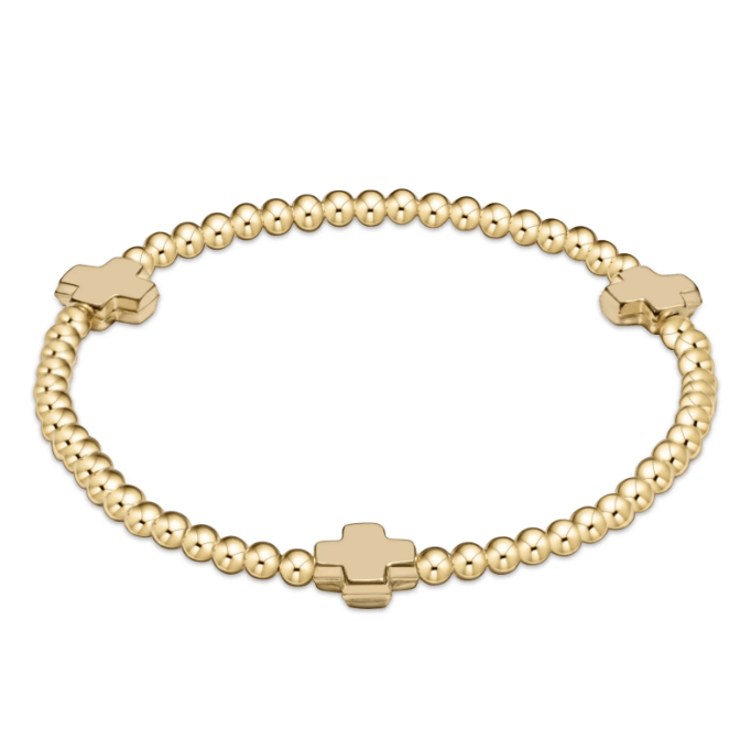 Signature Cross 3mm Gold Bracelet - Gold - White Farmhouse Flowers