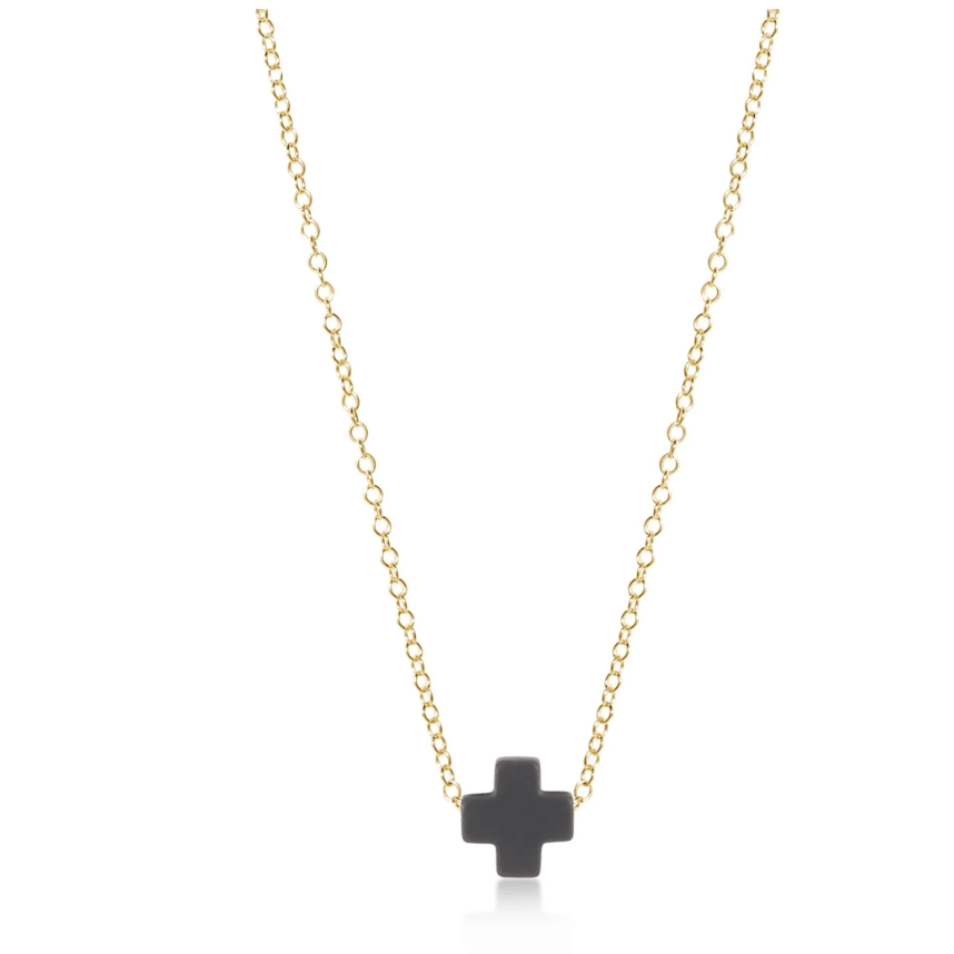 Signature Cross Charcoal 16" Necklace Gold - White Farmhouse Flowers