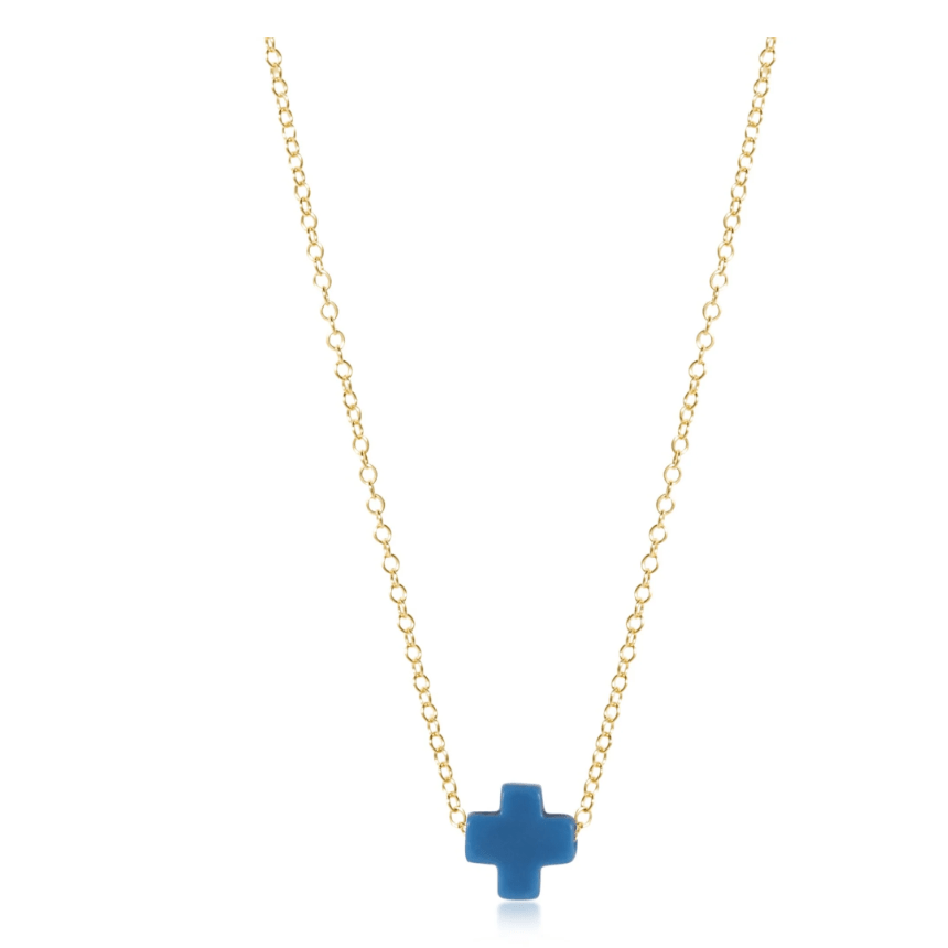 Signature Cross Cobalt 16" Necklace Gold - White Farmhouse Flowers