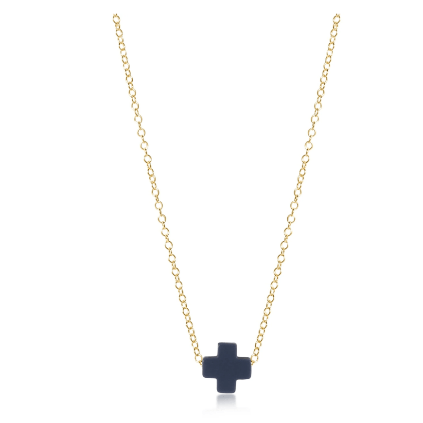 Signature Cross Navy 16" Necklace Gold - White Farmhouse Flowers