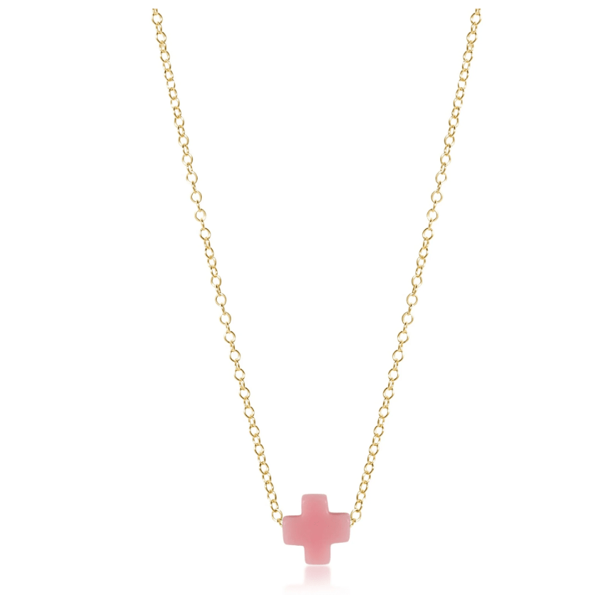 Signature Cross Pink 16" Necklace Gold - White Farmhouse Flowers