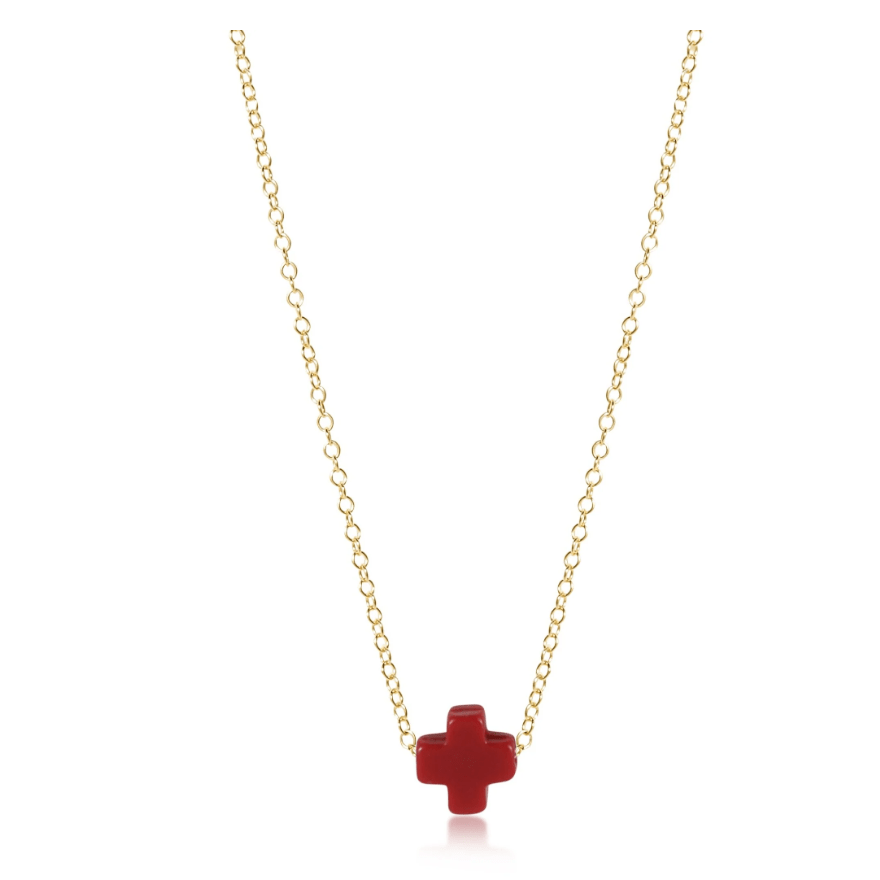 Signature Cross Red 16" Necklace Gold - White Farmhouse Flowers