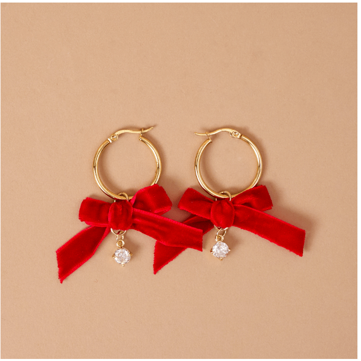 Signature Hoop Earrings-Ruby Ribbon - White Farmhouse Flowers