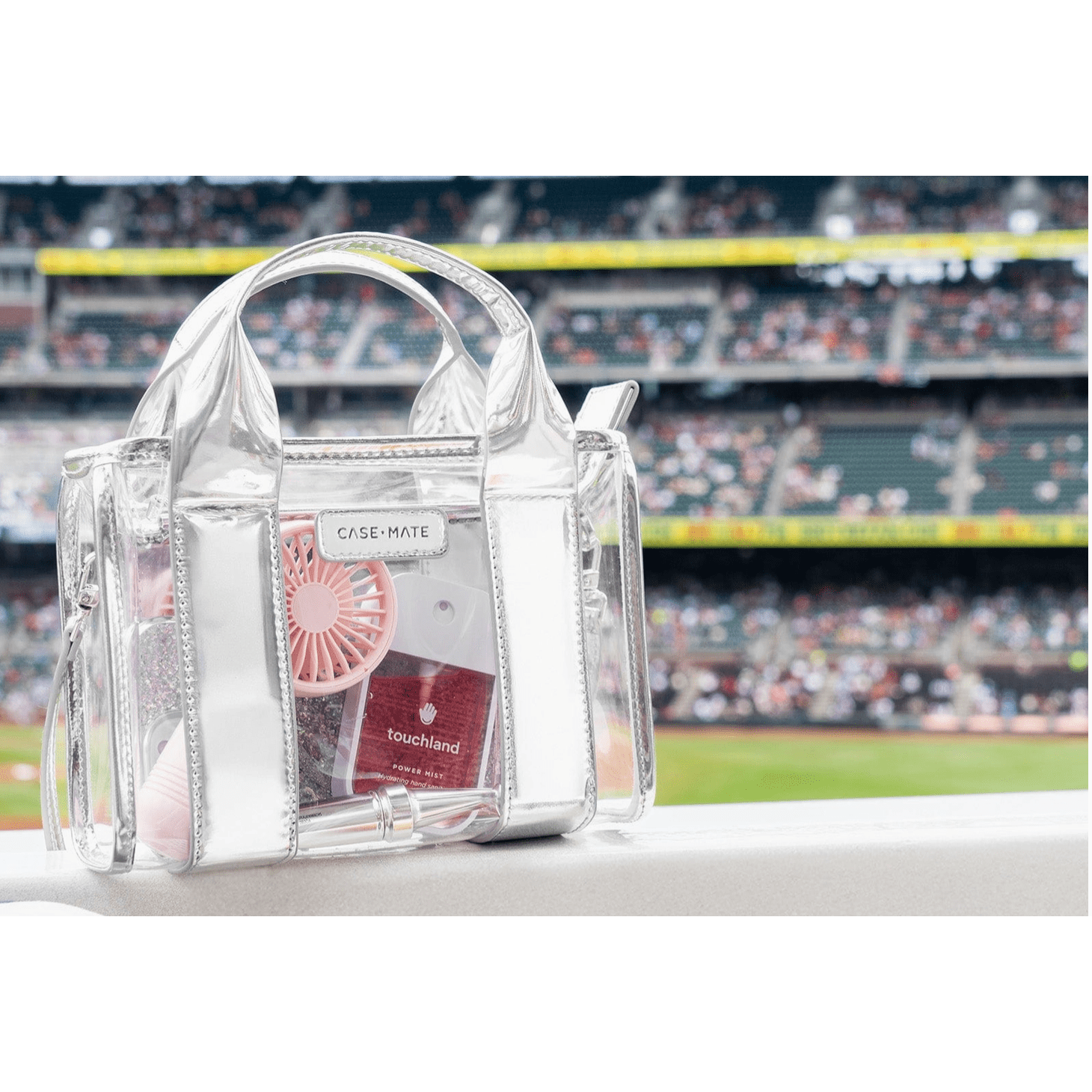 Silver Chrome Clear Stadium Bag - White Farmhouse Flowers