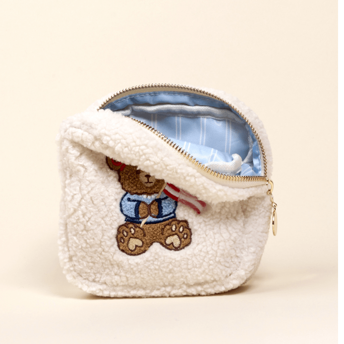 Star Spangled Bear Square Teddy Pouch - White Farmhouse Flowers