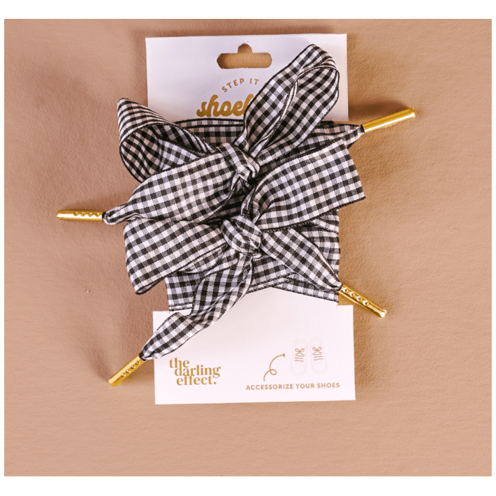 Step It Up Shoelaces - Gingham Black - White Farmhouse Flowers