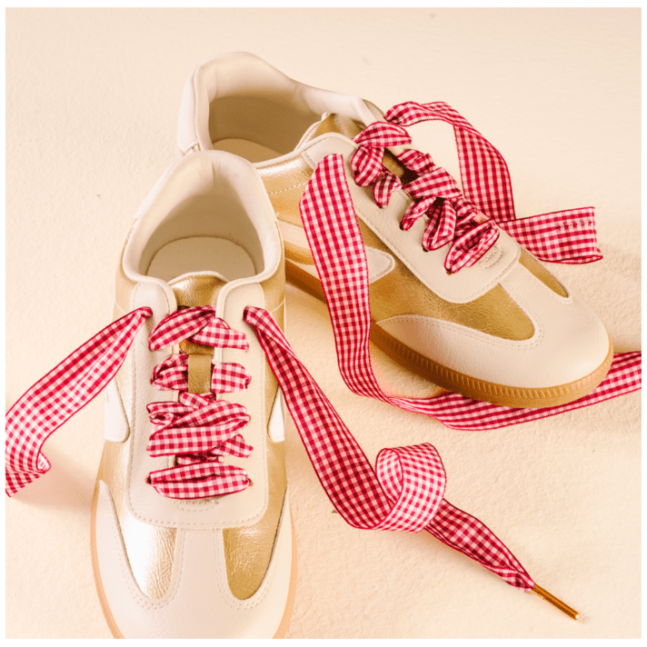Step It Up Shoelaces - Gingham Red - White Farmhouse Flowers