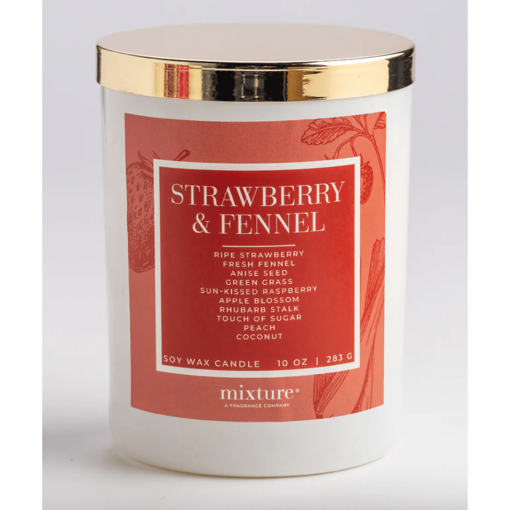 Strawberry and Fennel 10 oz Candle with Lid - White Farmhouse Flowers