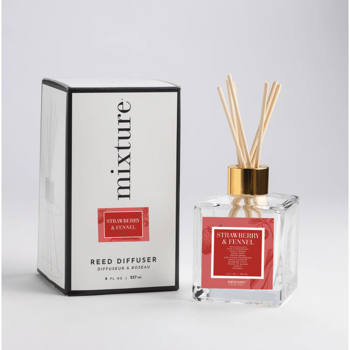 Strawberry and Fennel 10 oz Square Reed Diffuser - White Farmhouse Flowers