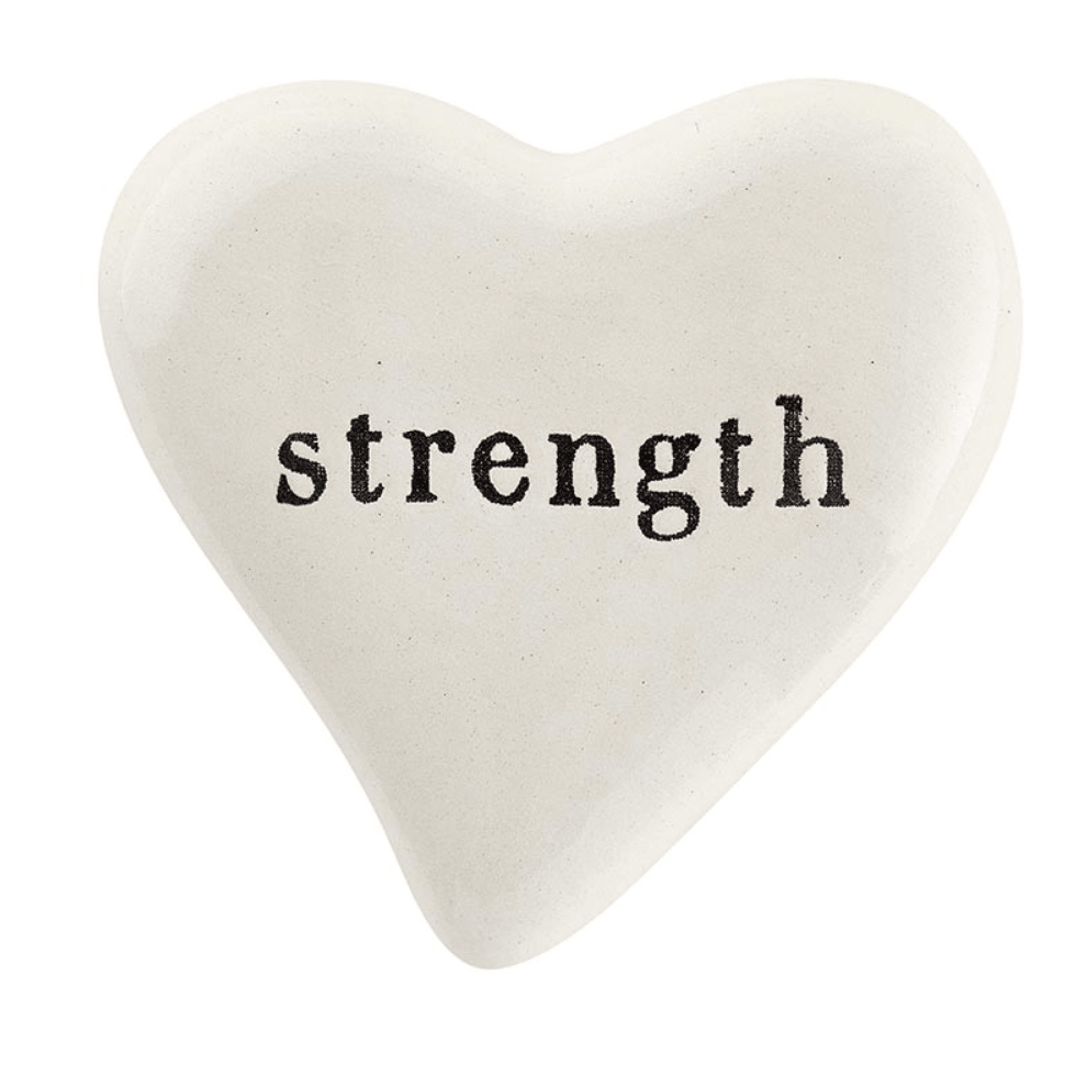Strength Ceramic Heart - White Farmhouse Flowers