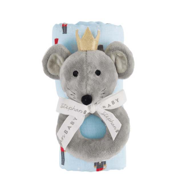 Swaddle and Rattle Mouse King - White Farmhouse Flowers