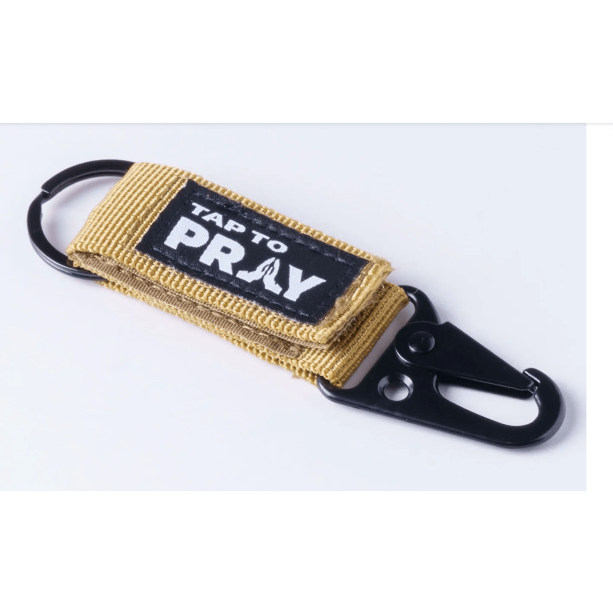 Tan Tap To Pray Tactical Carabiner Keychain - White Farmhouse Flowers