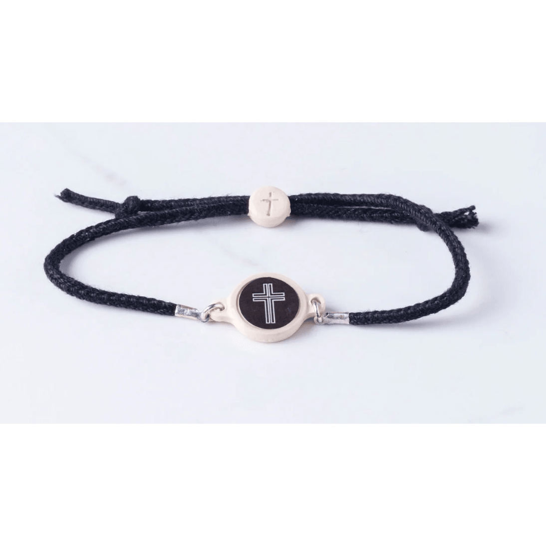Tap To Pray Survivor Series Bracelet Round Onyx + Cross - White Farmhouse Flowers