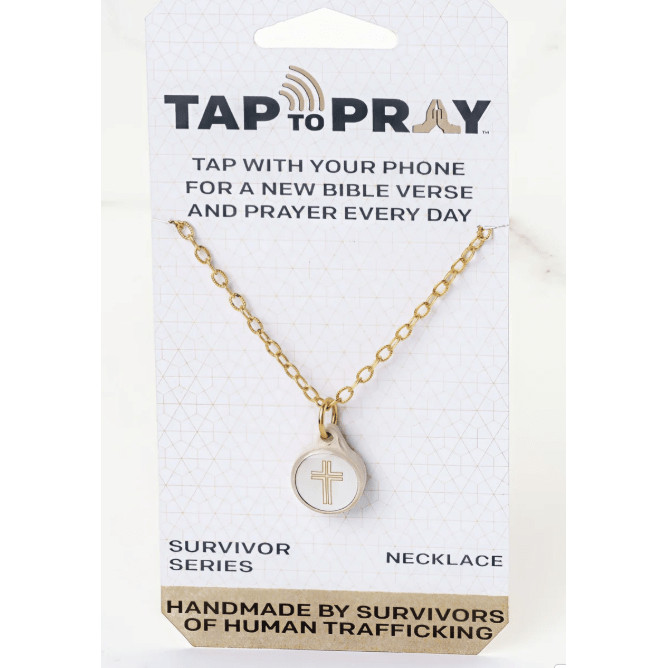 Tap To Pray Survivor Series Gold Necklace + Cross Charm - White Farmhouse Flowers