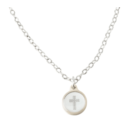 Tap To Pray Survivor Series Silver Necklace + Cross Charm - White Farmhouse Flowers