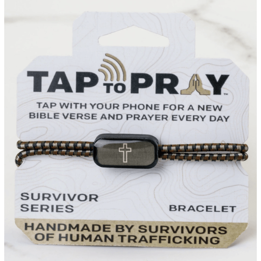 Tap To Pray Survivor Series Tactical Bracelet Camo Green + Cross - White Farmhouse Flowers