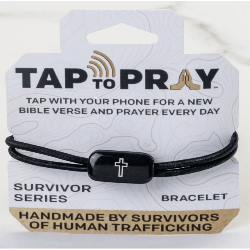 Tap To Pray Survivor Series Tactical Bracelet Onyx + Cross - White Farmhouse Flowers