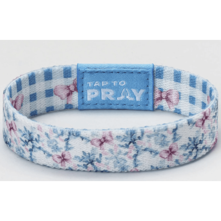 Tap to Pray Wristband - Blue Belle - White Farmhouse Flowers