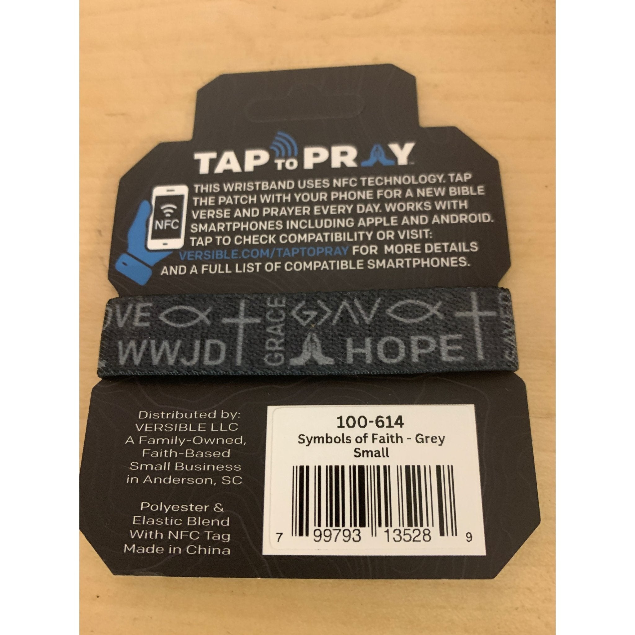 Tap to Pray Wristband - Symbols of Faith - Grey - White Farmhouse Flowers