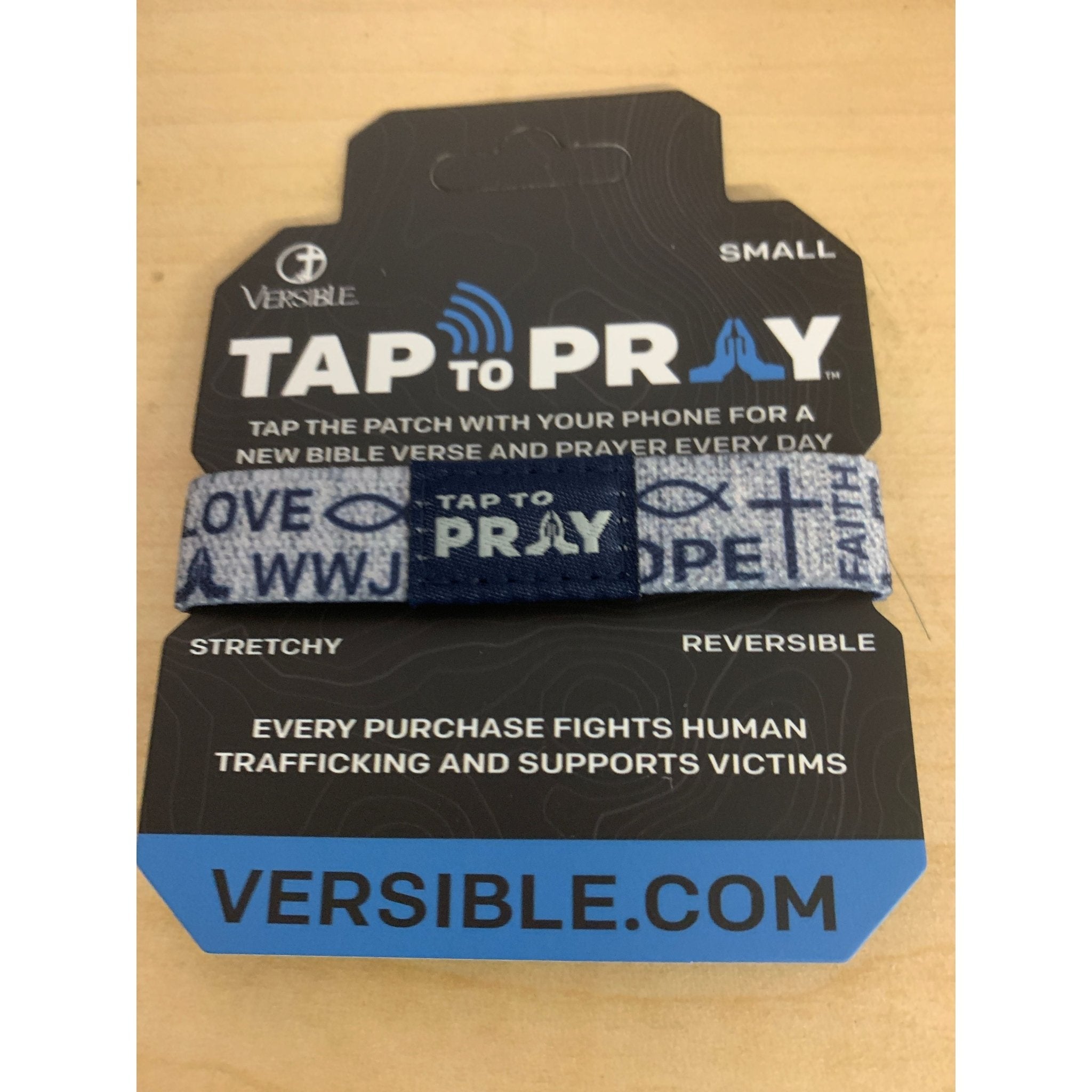Tap to Pray Wristband - Symbols of Faith - Navy - White Farmhouse Flowers