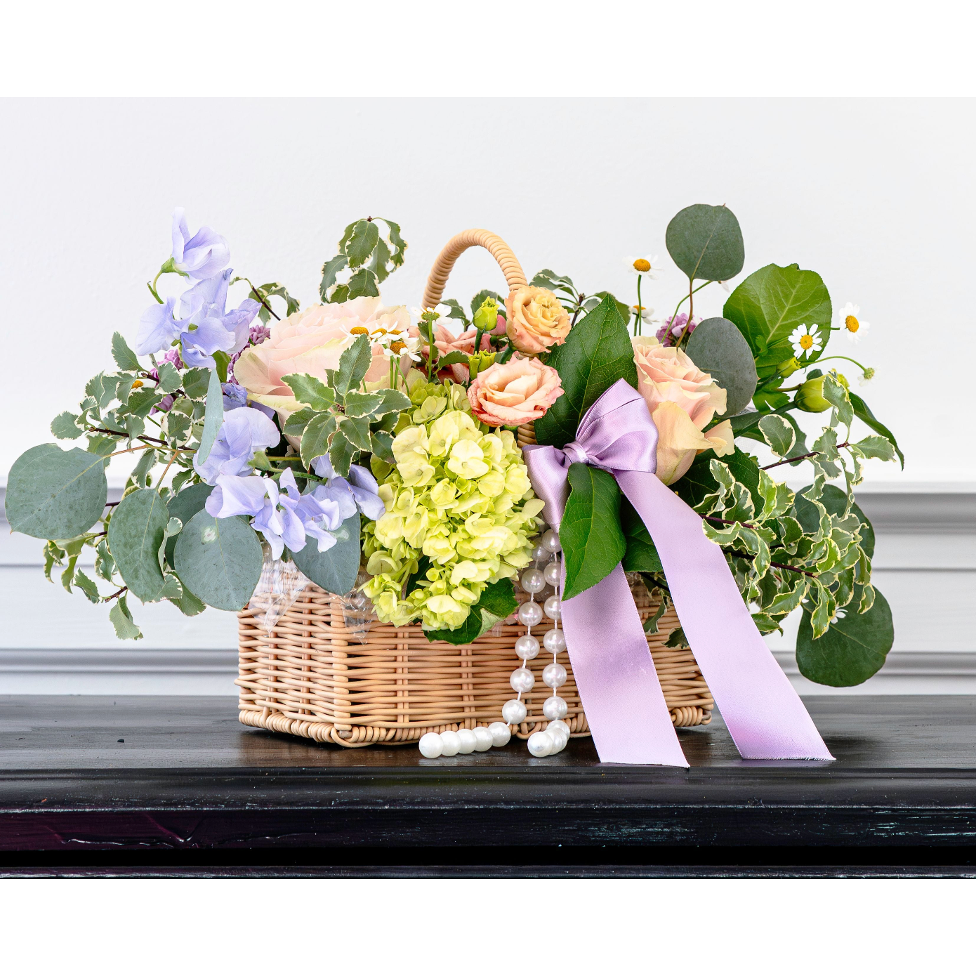 The French Basket| Pastel Colors - White Farmhouse Flowers